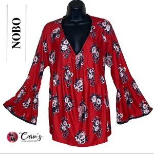 NOBO Boho Floral Bell Sleeve Top